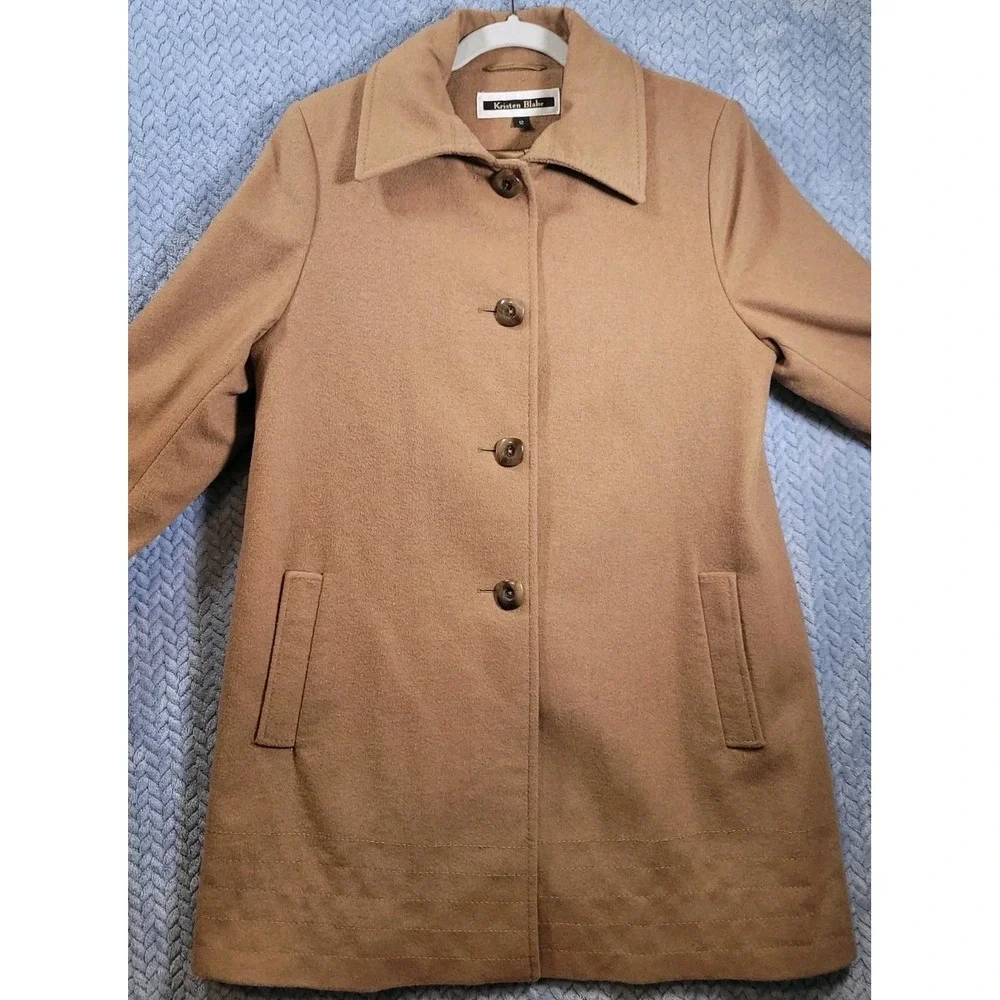 Kristen Blake Camel Brown Wool Blend Coat Womens Size 12 Button Up Winter‎ Boho